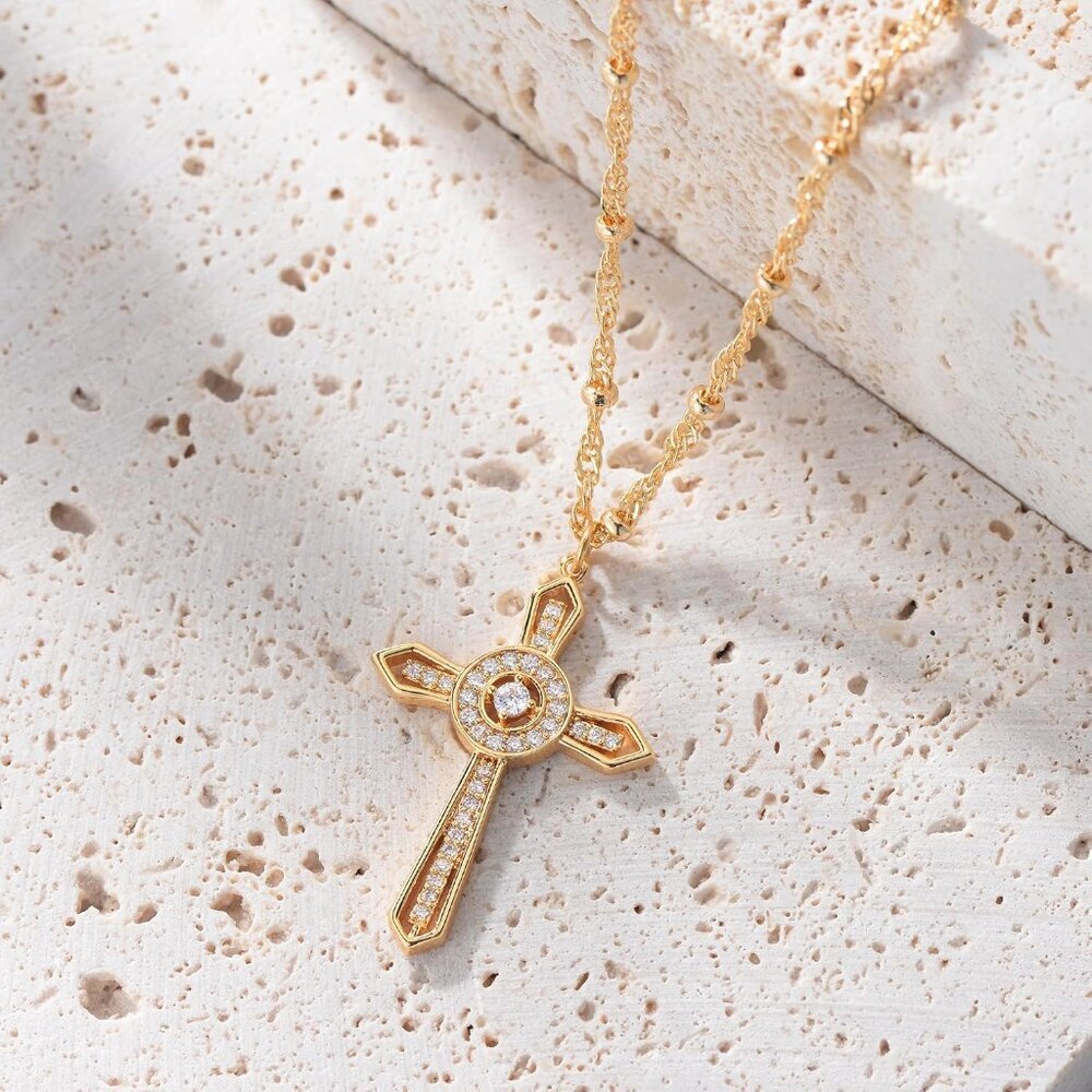 Cross Necklace Faith Pendant 14K Plated Dainty Chain Minimalist Simple Tiny God - Picture 4 of 7
